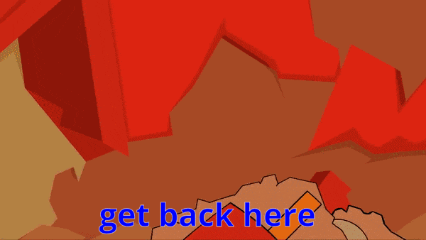 Tom firing the harpoon gun at Tord's robot. Captioned "get back here".