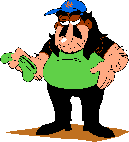 Maurice holding a green chef hat. He's wearing his blue Mets cap.