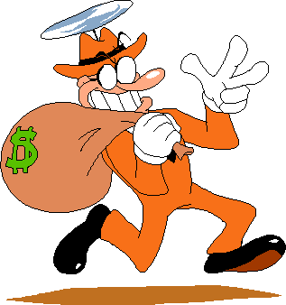 Mr. Stick running off with a sack of money. His fedora has its propeller out.