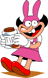 Noisette, cheery, holding a tip jar.