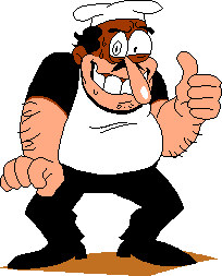 Peppino, sweaty, nervously giving a thumbs up.