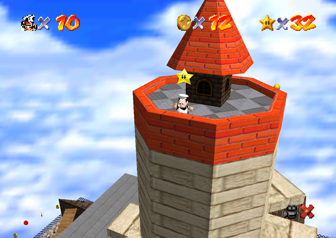 A screenshot of Peppino in Mario 64.