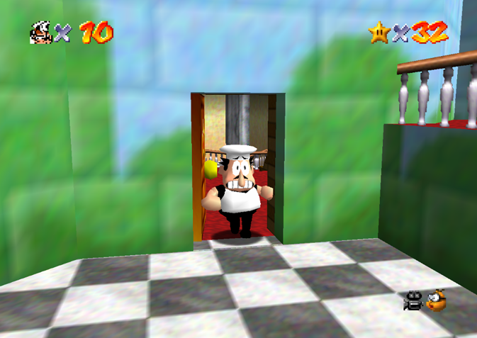 A screenshot of Peppino in Mario 64.