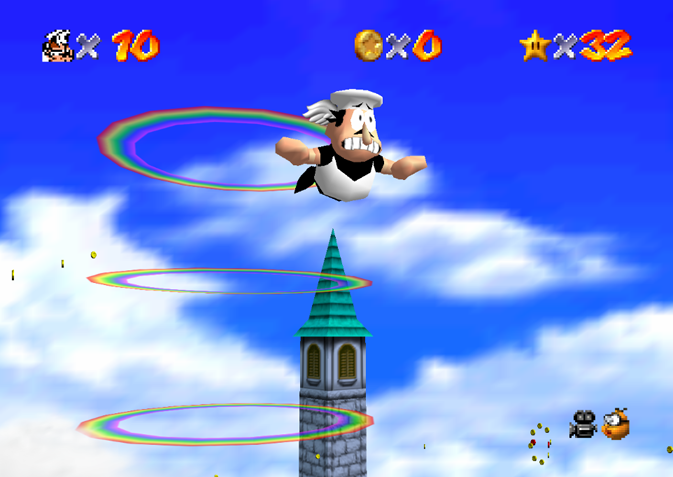 A screenshot of Peppino in Mario 64.