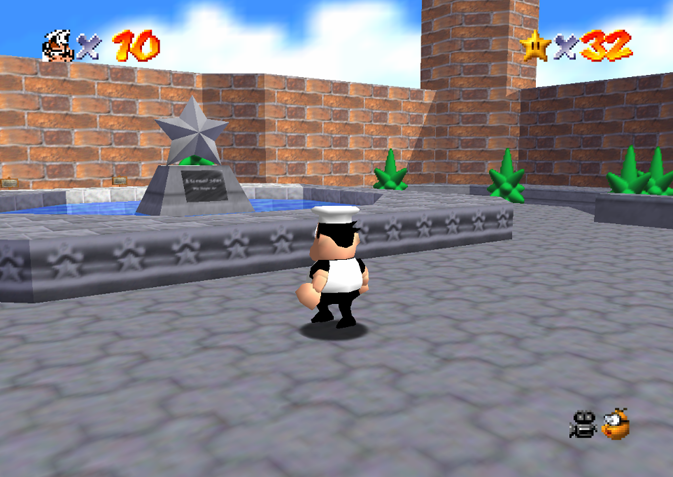 A screenshot of Peppino in Mario 64.